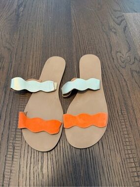 Women's Two-Band Slide Sandals in Orange and Metallic J Crew